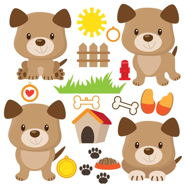 Ilustrasi Anjing Puppy Cute Vector - Stok Vektor