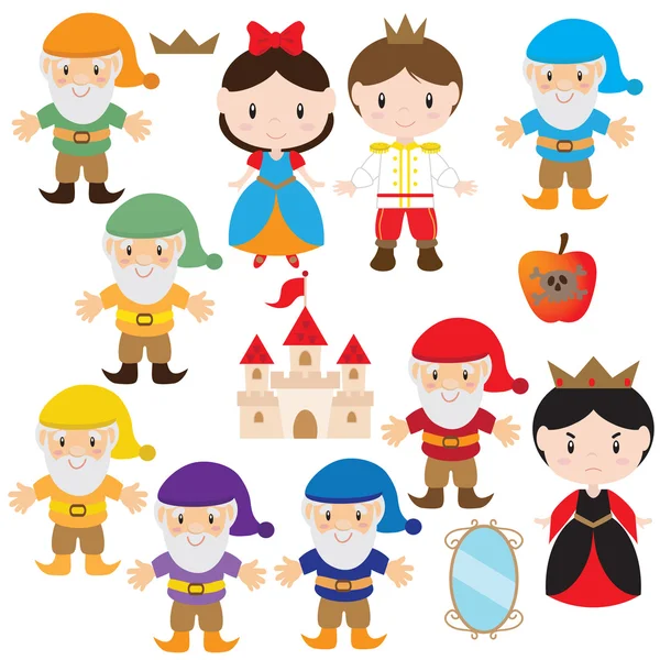 Snow White and the Seven Dwarfs vector illustration — Stock Vector