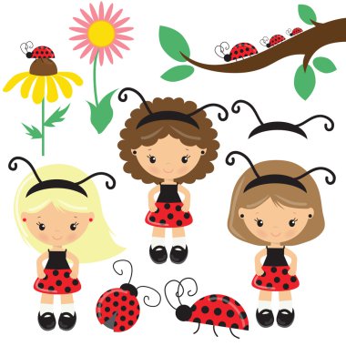 Güzel uğur böceği kız vektör çizim