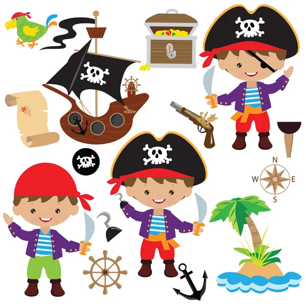 Ilustração vetor menino pirata — Vetor de Stock