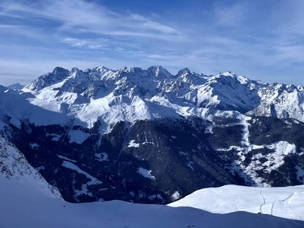 Montanhas Cobertas Neve Verbier Suíça — Fotografia de Stock