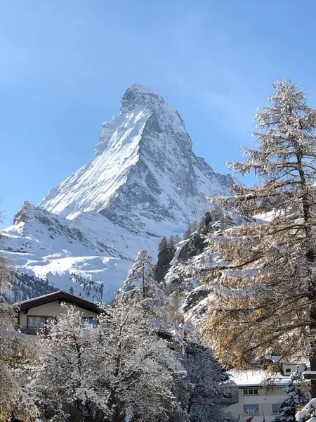 Ośnieżone Zdjęcie Matterhorn Zermatt Szwajcaria — Zdjęcie stockowe