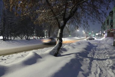 Şehir parkına kar yağdı.