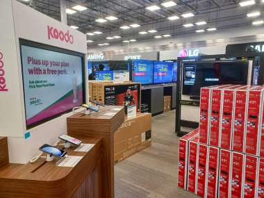 Toronto, ON, Canada - October 5, 2025: View the shelves with the electronics in the Best Buy store