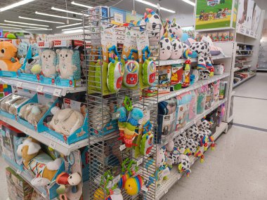 Toronto, ON, Canada - October 5 27, 2025: View the shelves with the toys in the Toys R Us store in Canada