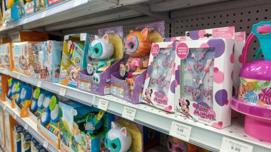 Toronto, ON, Canada - October 5 27, 2025: View the shelves with the toys in the Toys R Us store in Canada