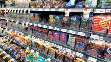 Toronto, ON, Canada - October 5,  2025: View of the meat department aisle and butcher shop in the Canadian store.