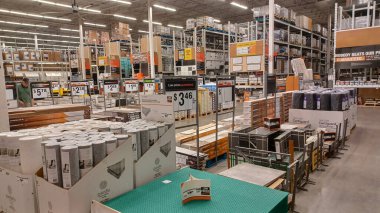 Toronto, ON, Canada - October 5, 2025: View of shelves and racks at Home Depot home improvement store in Canada