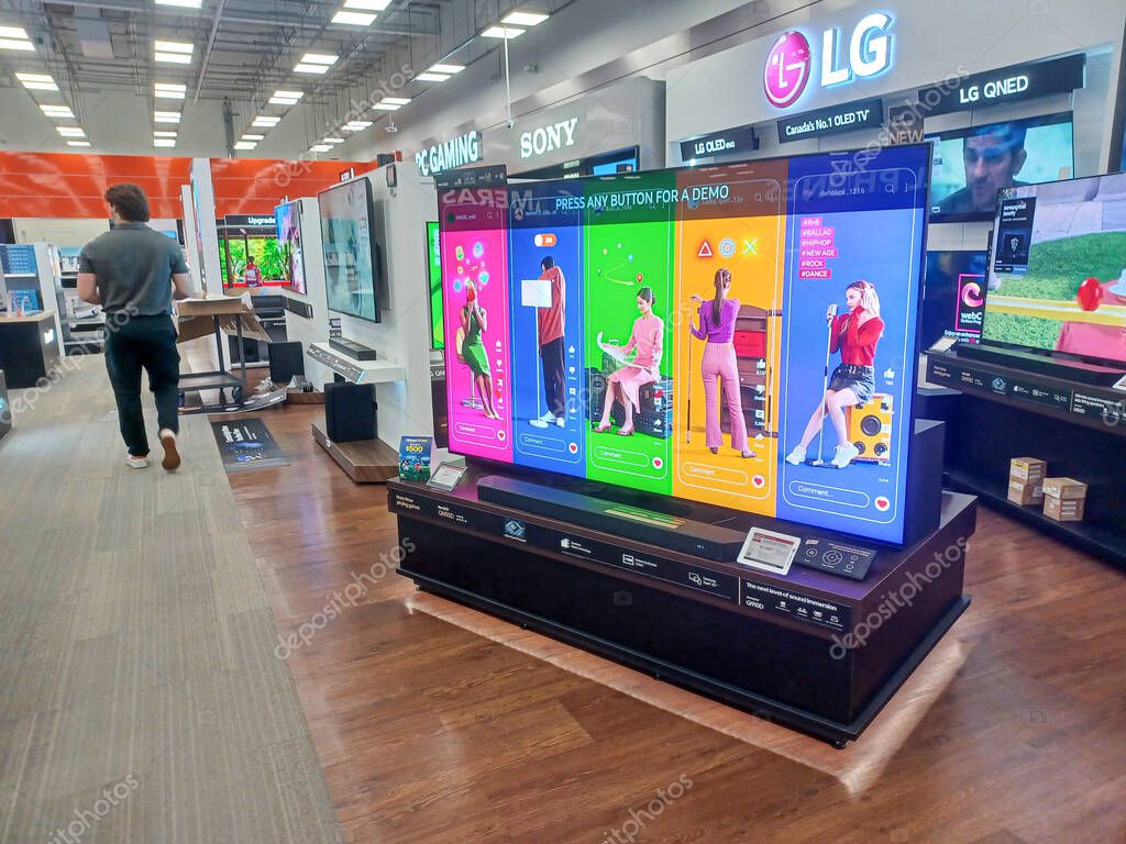 Toronto, ON, Canada - October 5, 2025: View the shelves with the electronics in the Best Buy store