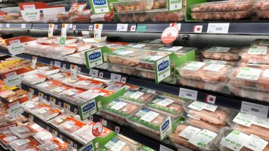 Toronto, ON, Canada - October 5,  2025: View of the meat department aisle and butcher shop in the Canadian store.