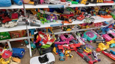 Toronto, ON, Canada - October 5, 2025: View of the toy department in Value Village second-hand store