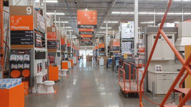 Toronto, ON, Canada - October 5, 2025: View of shelves and racks at Home Depot home improvement store in Canada