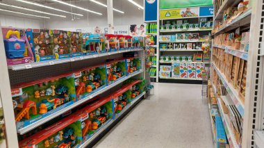 Toronto, ON, Canada - October 5 27, 2025: View the shelves with the toys in the Toys R Us store in Canada