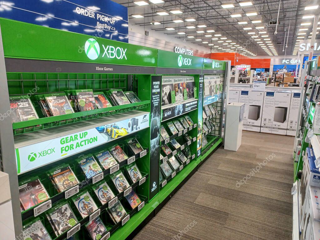 Toronto, ON, Canada - October 5, 2025: View the shelves with the electronics in the Best Buy store