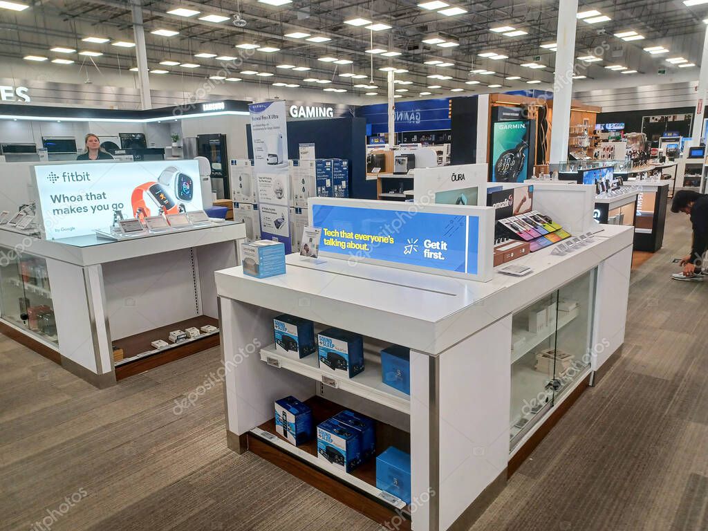 Toronto, ON, Canada - October 5, 2025: View the shelves with the electronics in the Best Buy store