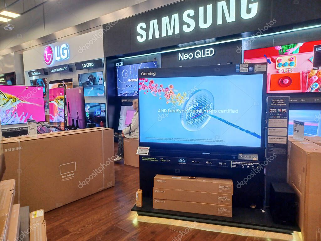 Toronto, ON, Canada - October 5, 2025: View the shelves with the electronics in the Best Buy store