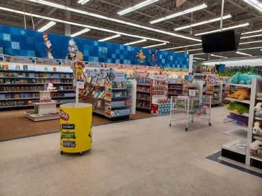 Toronto, ON, Canada - October 5 27, 2025: View the shelves with the toys in the Toys R Us store in Canada