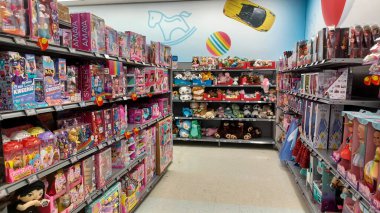 Toronto, ON, Canada - October 5 27, 2025: View the shelves with the toys in the Toys R Us store in Canada