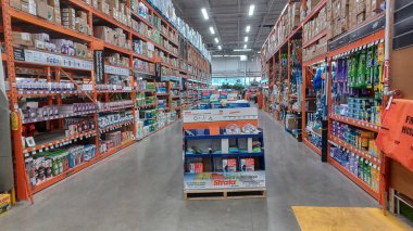 Toronto, ON, Canada - October 5, 2025: View of shelves and racks at Home Depot home improvement store in Canada