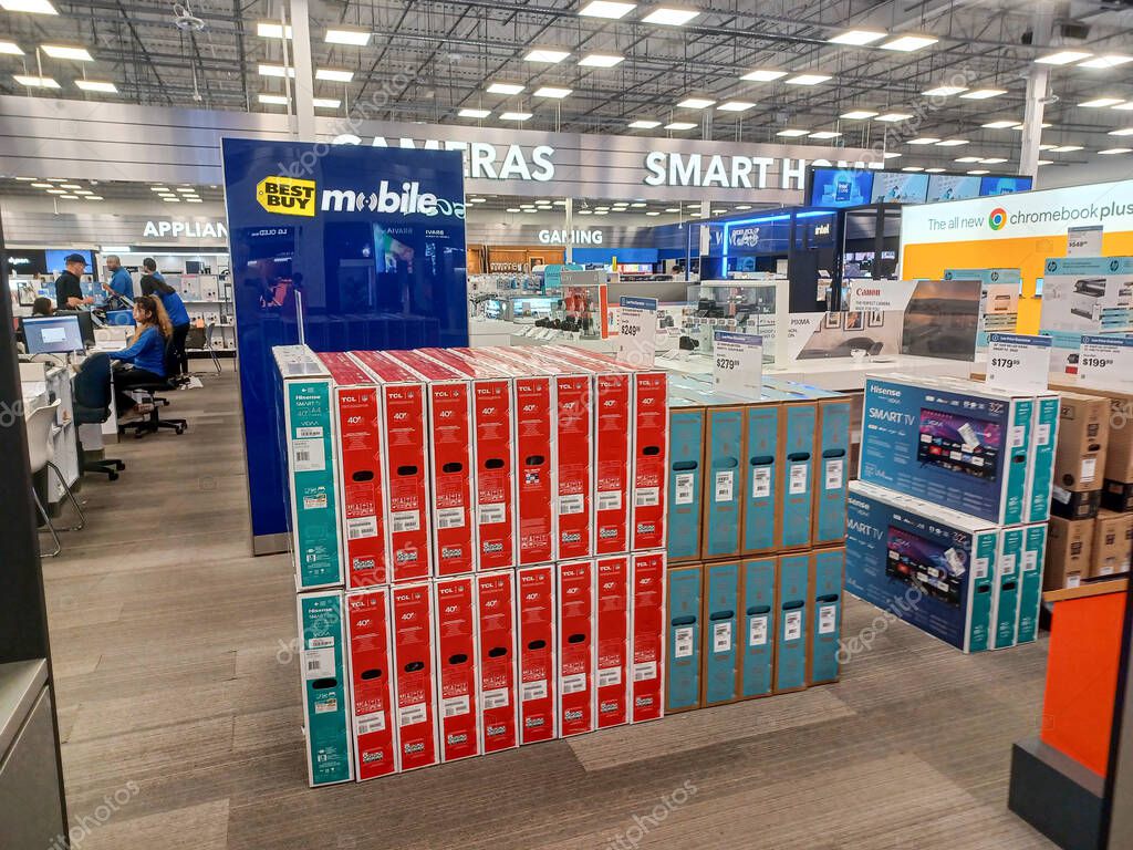Toronto, ON, Canada - October 5, 2025: View the shelves with the electronics in the Best Buy store