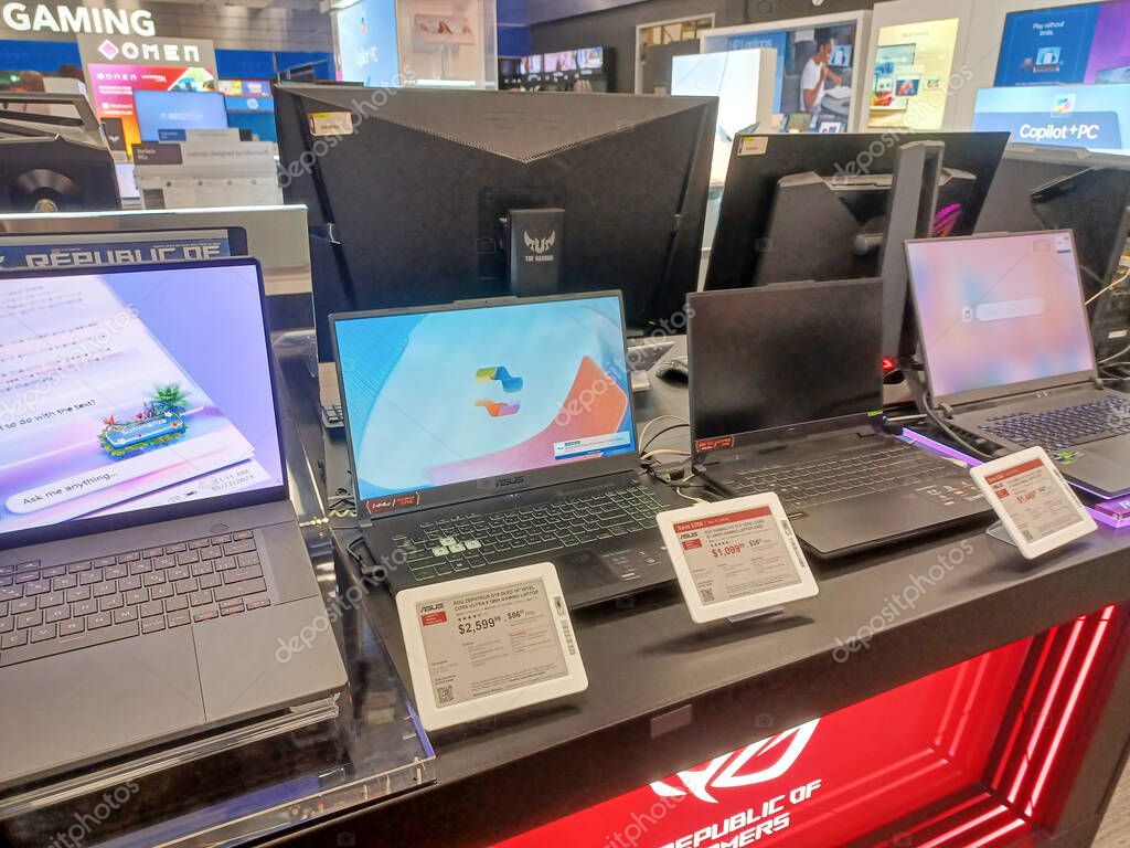 Toronto, ON, Canada - October 5, 2025: View the shelves with the electronics in the Best Buy store