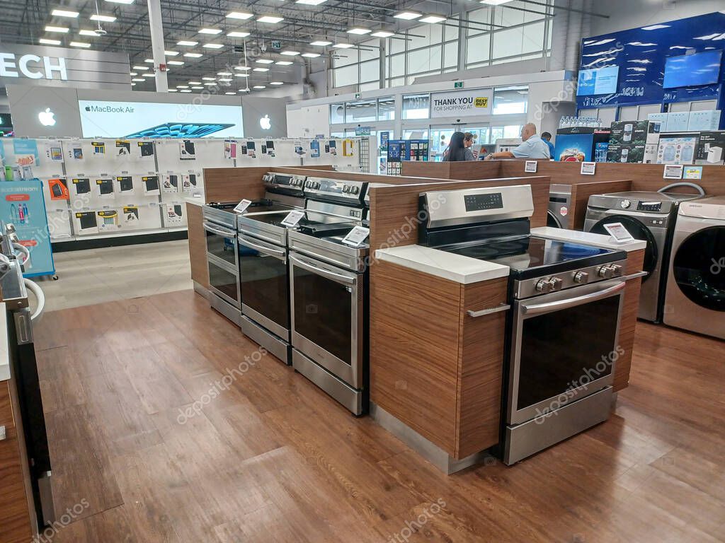 Toronto, ON, Canada - October 5, 2025: View the shelves with the electronics in the Best Buy store