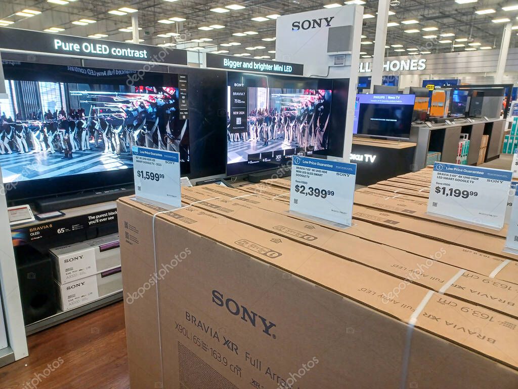 Toronto, ON, Canada - October 5, 2025: View the shelves with the electronics in the Best Buy store