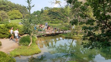 Montreal, QC, Kanada - 8 Ağustos 2025 Botanik Bahçesinde çeşitli güzel bitkiler ve doğal elementler sergileniyor, parlak bir gökyüzü altında bahçecilik tasarımı sergileniyor...