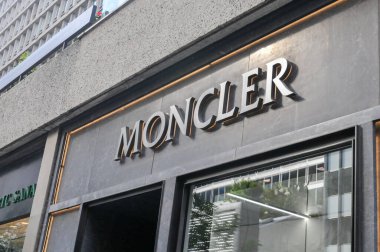 Toronto, ON, Canada - September 18, 2025: A modern Moncler sign graces the stylish storefront with large windows.