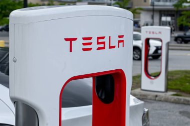 Toronto, ON, Kanada 1 Ağustos 2024: Tesla şirketinin logosuna bakın..