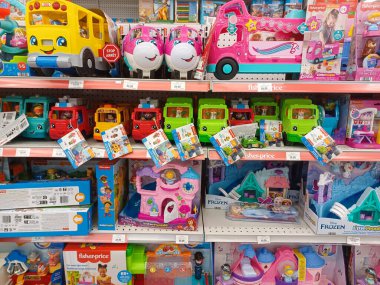 Toronto, ON, Canada - October 5 27, 2025: View the shelves with the toys in the Toys R Us store in Canada