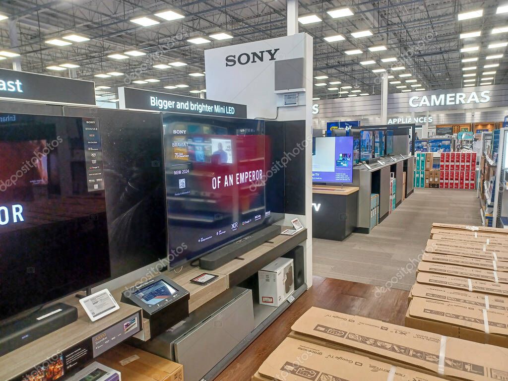 Toronto, ON, Canada - October 5, 2025: View the shelves with the electronics in the Best Buy store