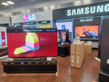 Toronto, ON, Canada - October 5, 2025: View the shelves with the electronics in the Best Buy store