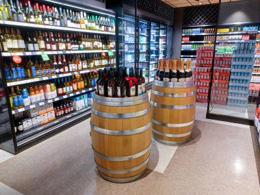Toronto, ON, Canada - October 5, 2025: View of the liquor department aisle in the store.