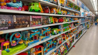 Toronto, ON, Canada - October 5 27, 2025: View the shelves with the toys in the Toys R Us store in Canada
