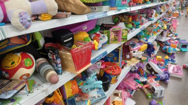 Toronto, ON, Canada - October 5, 2025: View of the toy department in Value Village second-hand store