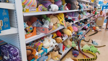 Toronto, ON, Canada - October 5 27, 2025: View the shelves with the toys in the Toys R Us store in Canada