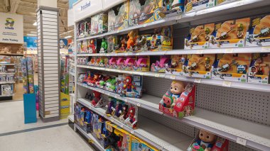 Toronto, ON, Canada - October 5 27, 2025: View the shelves with the toys in the Toys R Us store in Canada