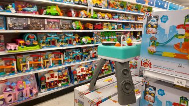 Toronto, ON, Canada - October 5 27, 2025: View the shelves with the toys in the Toys R Us store in Canada