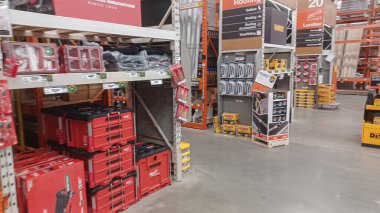 Toronto, ON, Canada - October 5, 2025: View of shelves and racks at Home Depot home improvement store in Canada