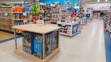 Toronto, ON, Canada - October 5 27, 2025: View the shelves with the toys in the Toys R Us store in Canada