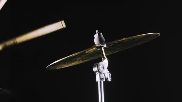 Studio Cymbal Crash Double Stroke Drumkit Stick Hits Cymbal Crash — Stock Video