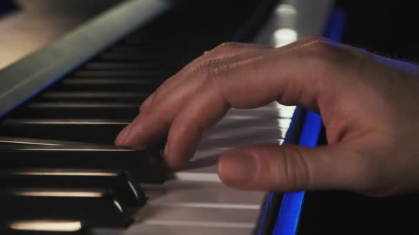 Musician Plays Piano Live Performance Right Hand Playing Keys Bluish — Stock Video