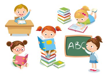 cute kids in simple style clipart