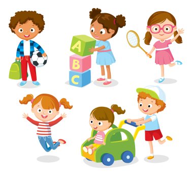 cute kids in simple style clipart