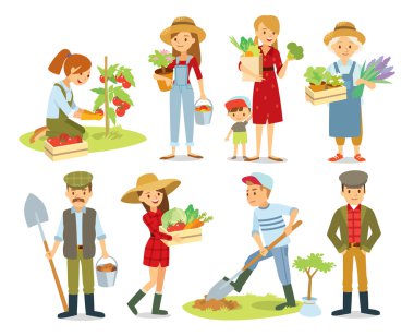 village people with organic food, clipart