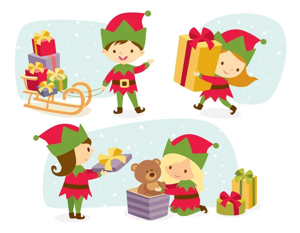 Set elfi di Babbo Natale — Vettoriale Stock