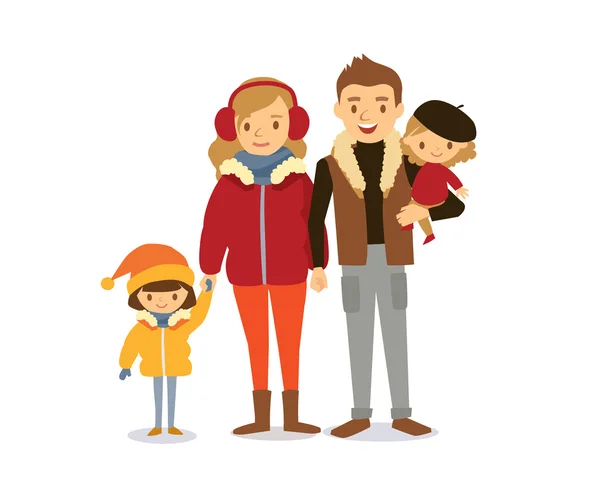 家庭在冬天的衣服 — 图库矢量图片