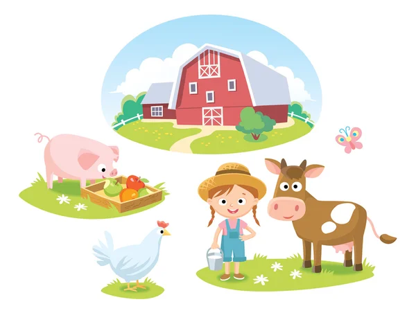 納屋、農場の動物 — ストックベクタ