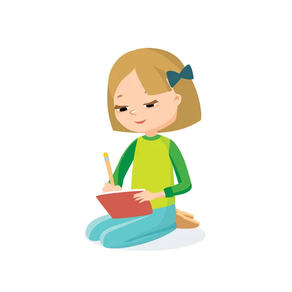Fille assise et livre de lecture — Image vectorielle